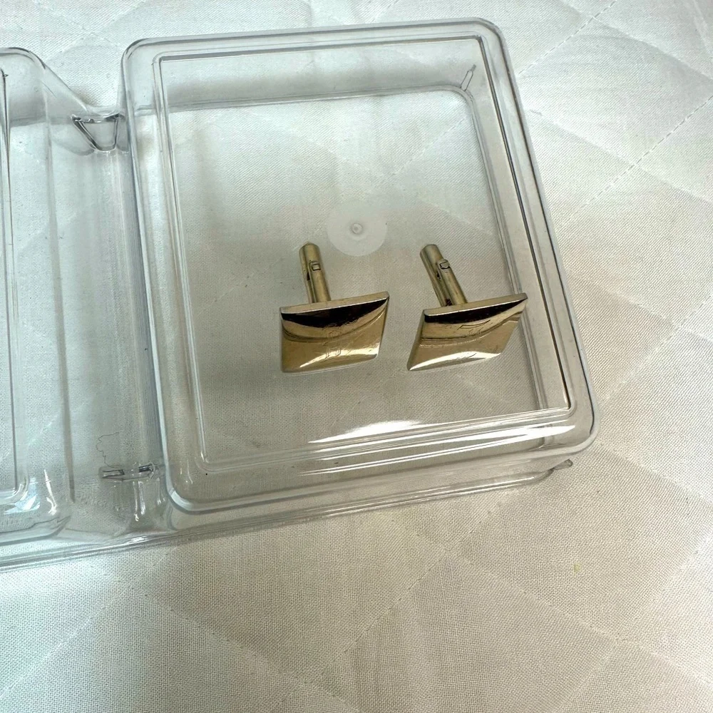 Mens Gold Tone Cufflinks Square Unique Classic Vintage